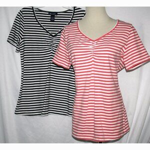 Denim & Co -Set of 2- Stripe T-Shirts Small